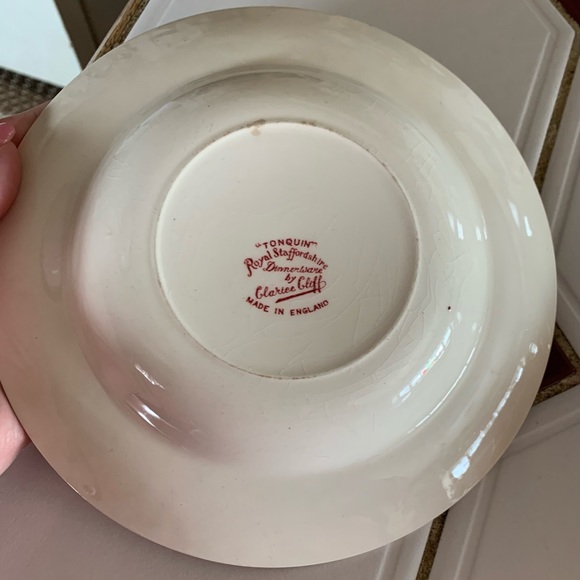 Royal Staffordshire Pottery Clarice Cliff Pink Tonquin Soup Bowl England - Picture 4 of 8